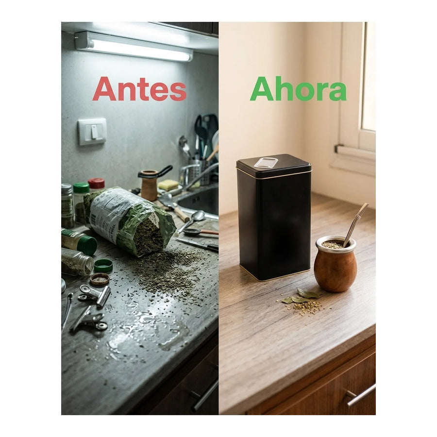 Lata Yerbera Rectangular para Mate Negra + Grabado Personalizado