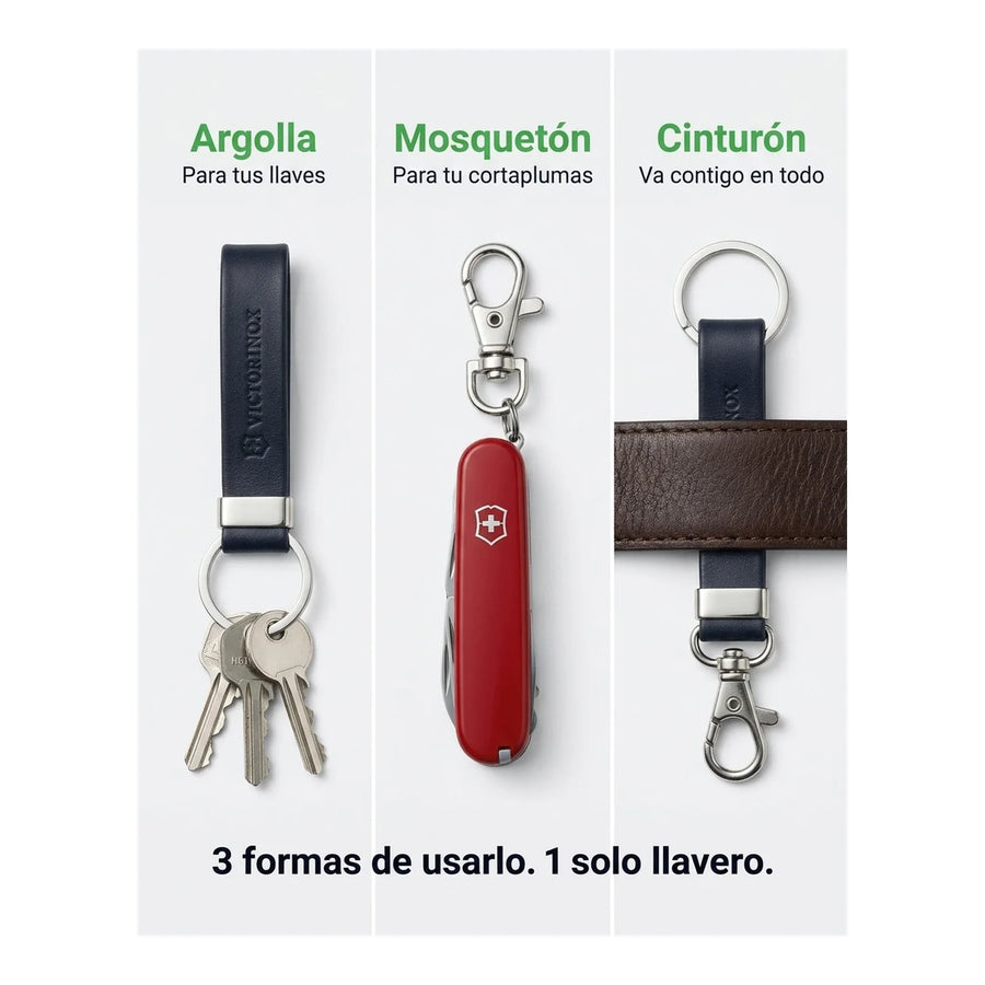 Llavero De Cuero Victorinox Mosquetón + Argolla 4.1853