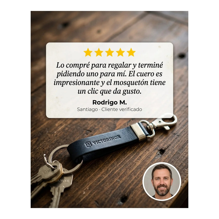 Llavero De Cuero Victorinox Mosquetón + Argolla 4.1853