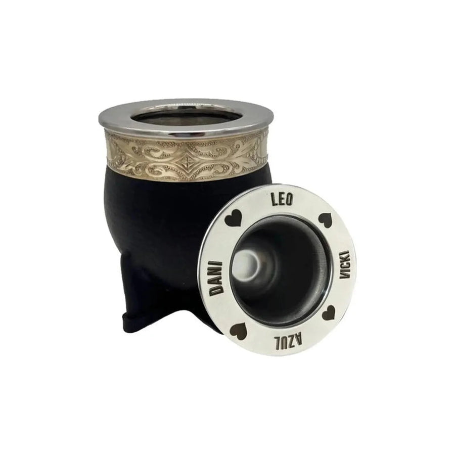 Mate Imperial Negro Alpaca Cincelado Interior Inoxiable + Grabado Personalizado