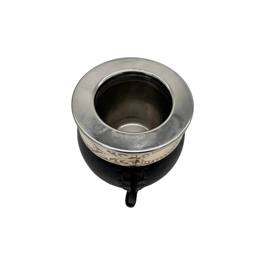 Mate Imperial Negro Alpaca Cincelado Interior Inoxiable + Grabado Personalizado