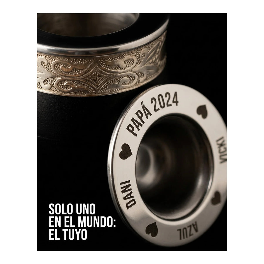 Mate Imperial Negro Alpaca Cincelado Interior Inoxiable + Grabado Personalizado