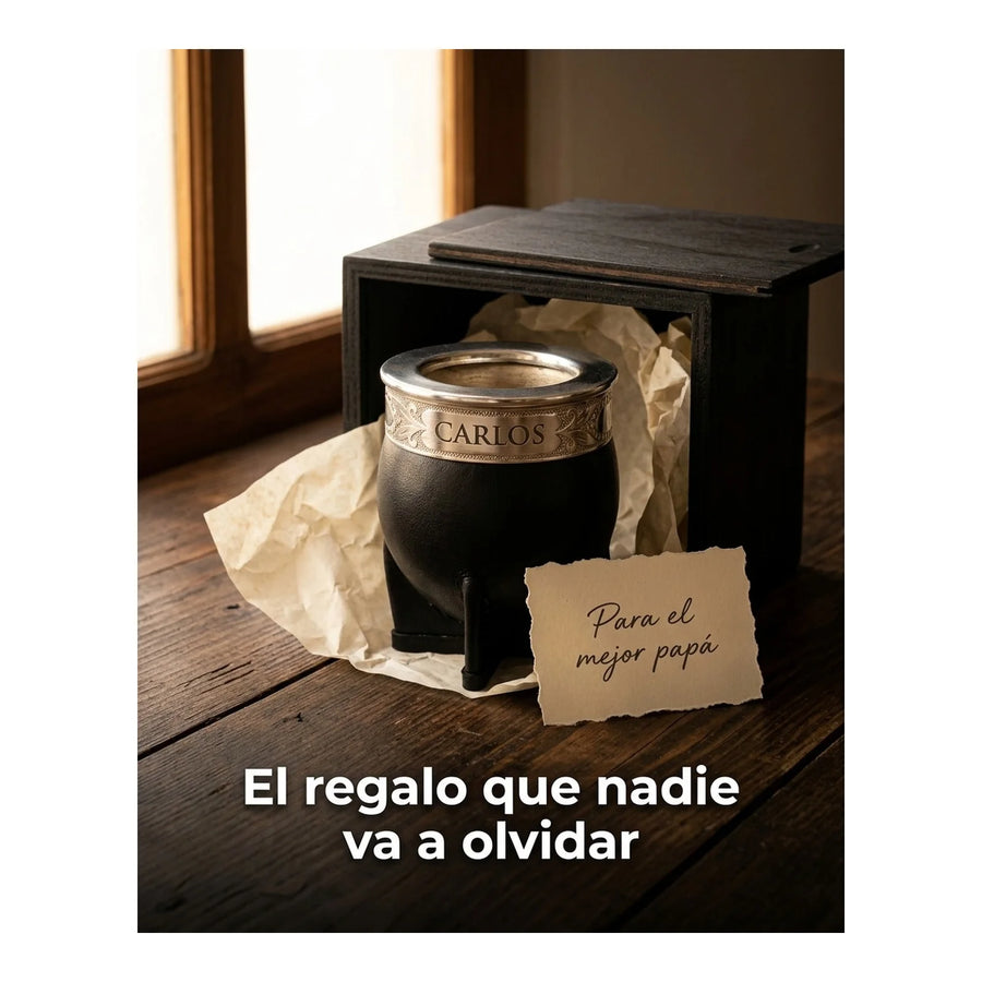 Mate Imperial Negro Alpaca Cincelado Interior Inoxiable + Grabado Personalizado