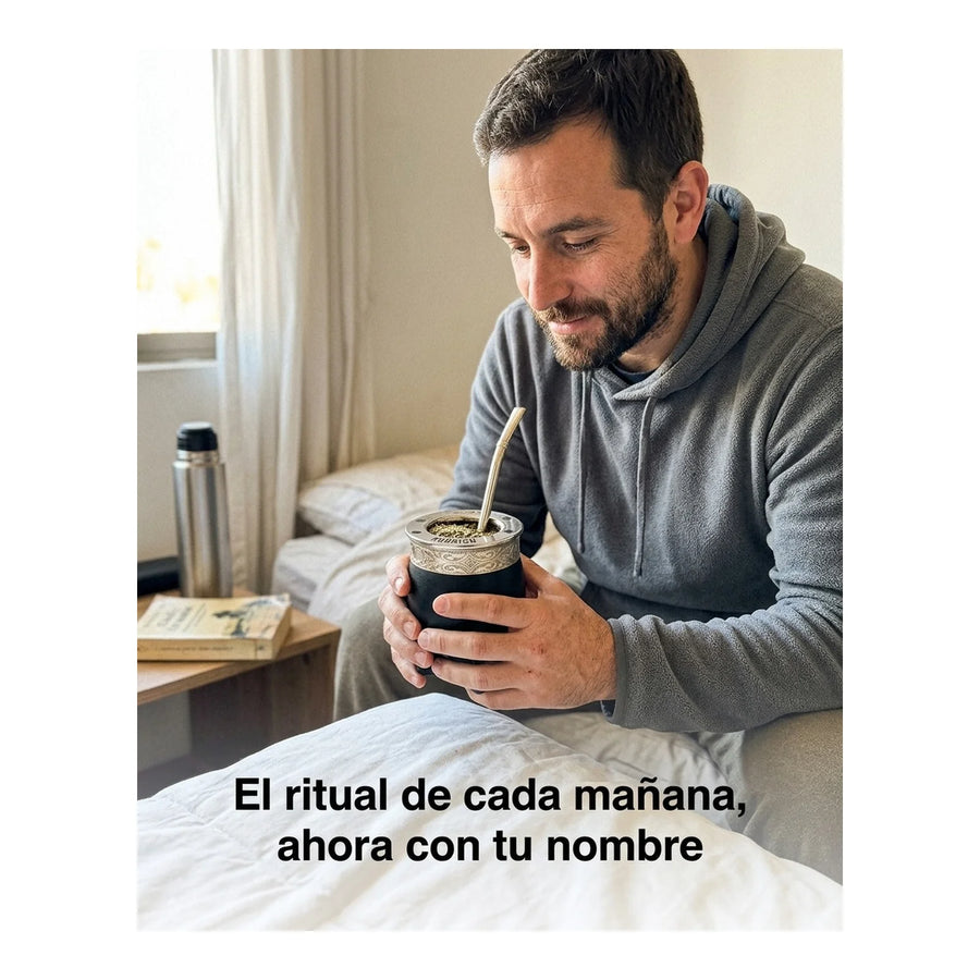 Mate Imperial Negro Alpaca Cincelado Interior Inoxiable + Grabado Personalizado