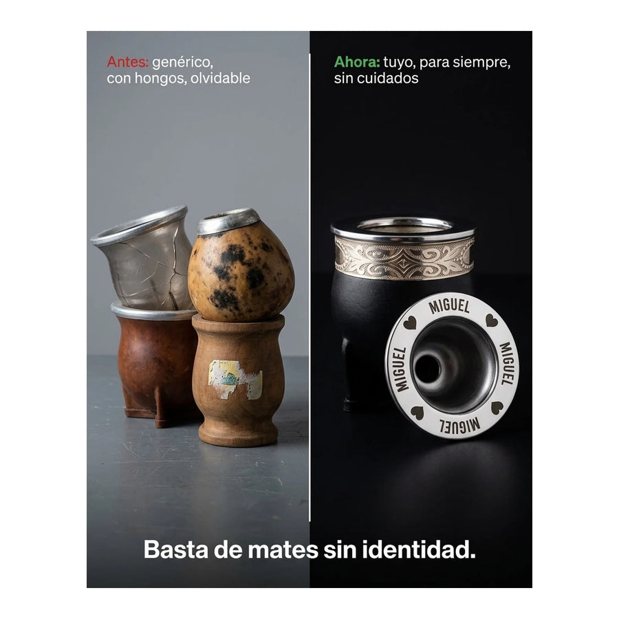 Mate Imperial Negro Alpaca Cincelado Interior Inoxiable + Grabado Personalizado