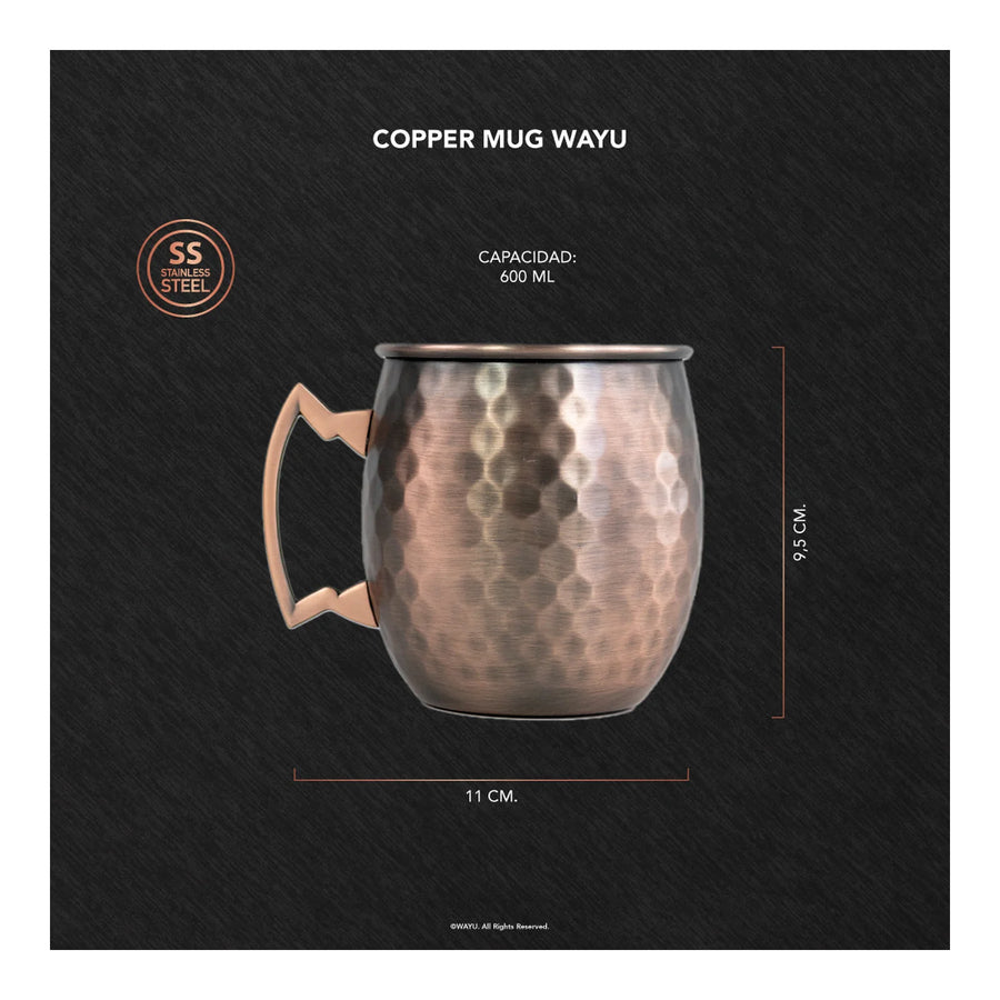 Mug Cobre Wayu Coctel Tragos Moscow Mule Bar Quincho Mojito Color Cobre + Grabado Personalizado