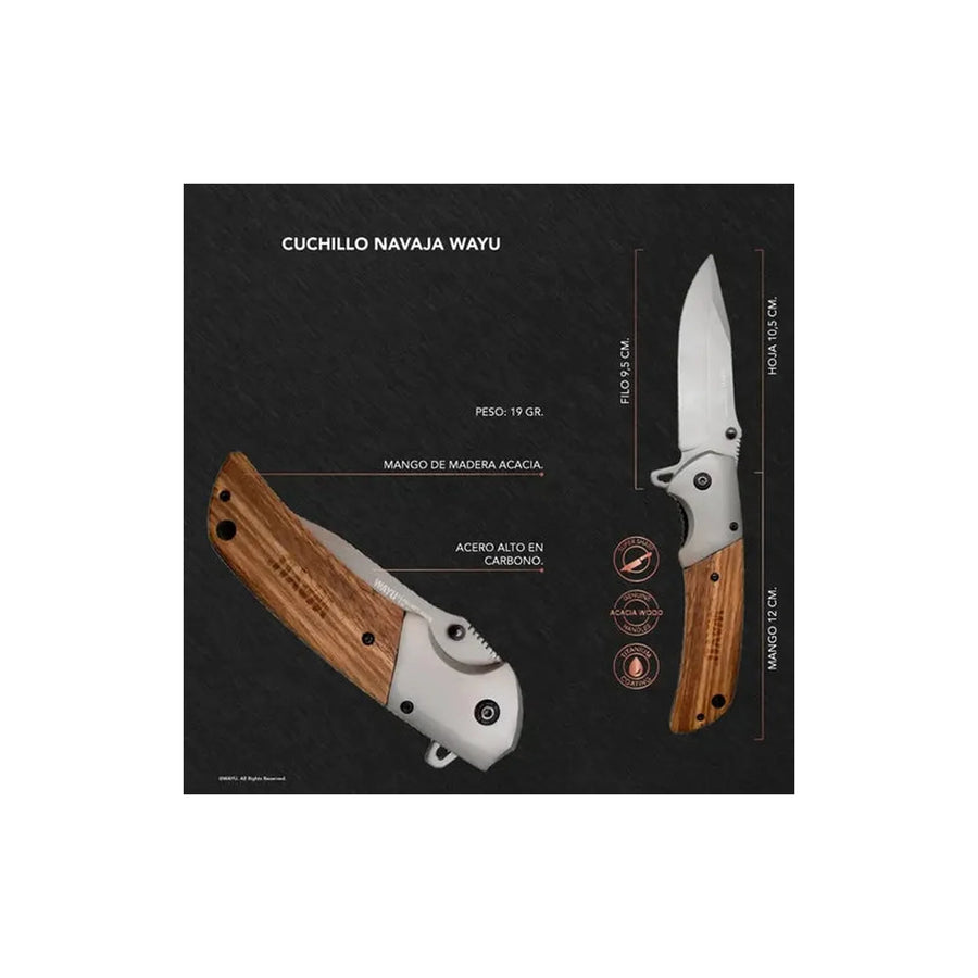 Navaja Wayu Cortapluma Pocket Knife 22 Cm Mango Madera + Grabado Personalizado