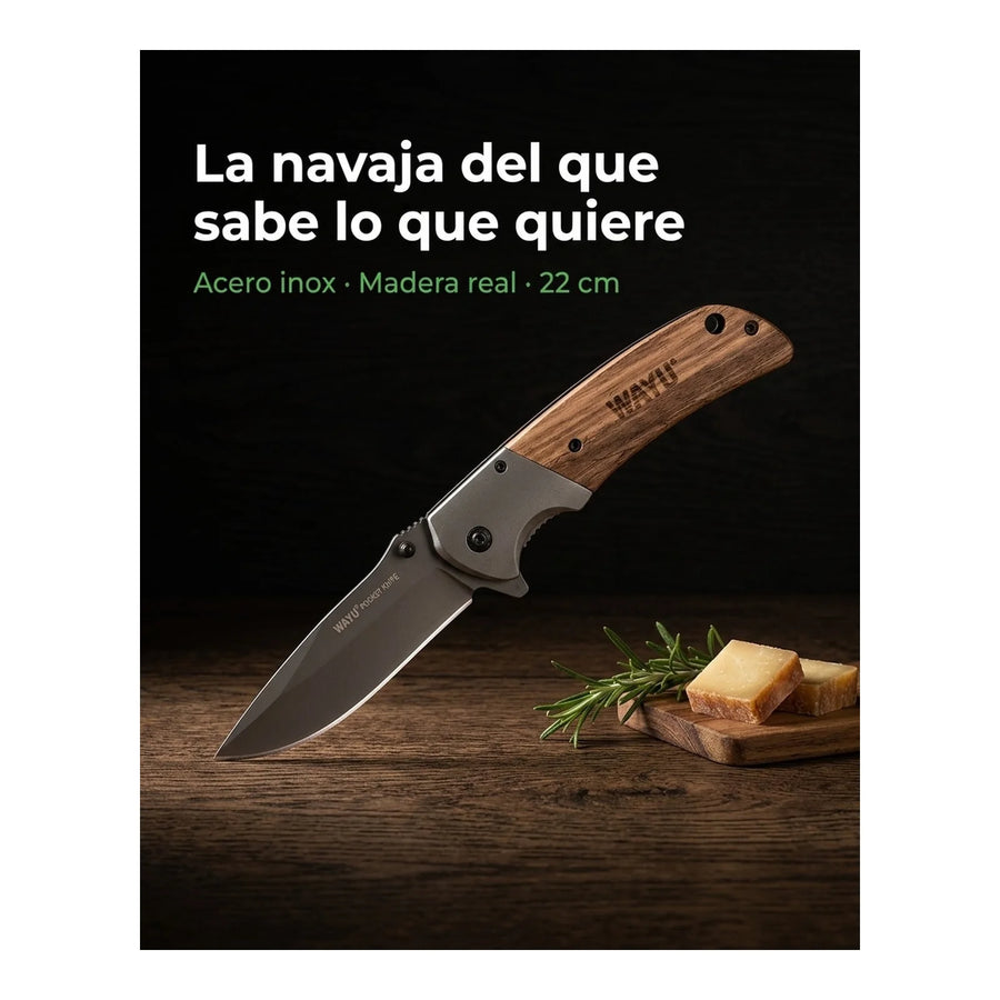 Navaja Wayu Cortapluma Pocket Knife 22 Cm Mango Madera + Grabado Personalizado