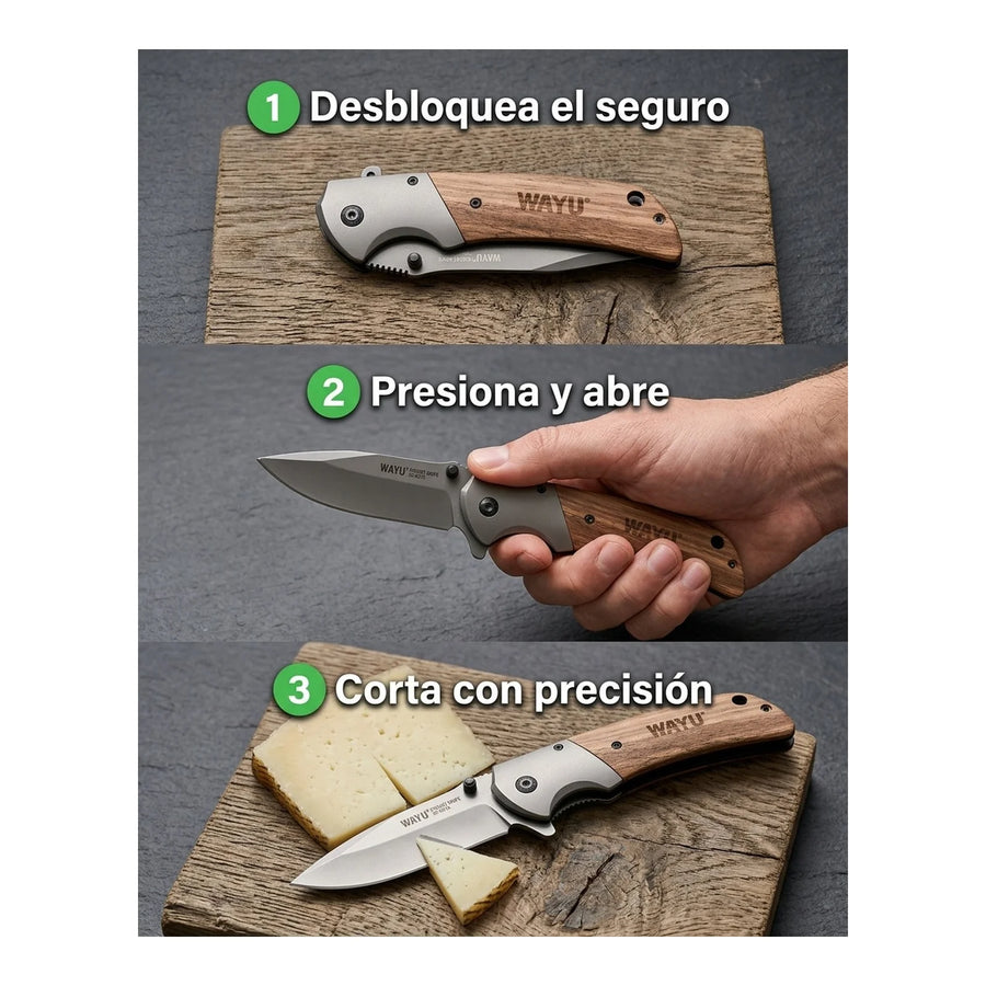 Navaja Wayu Cortapluma Pocket Knife 22 Cm Mango Madera + Grabado Personalizado