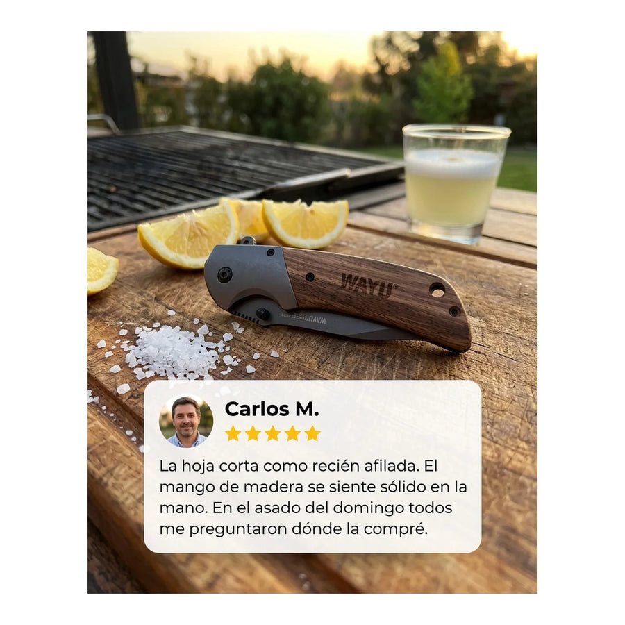 Navaja Wayu Cortapluma Pocket Knife 22 Cm Mango Madera + Grabado Personalizado