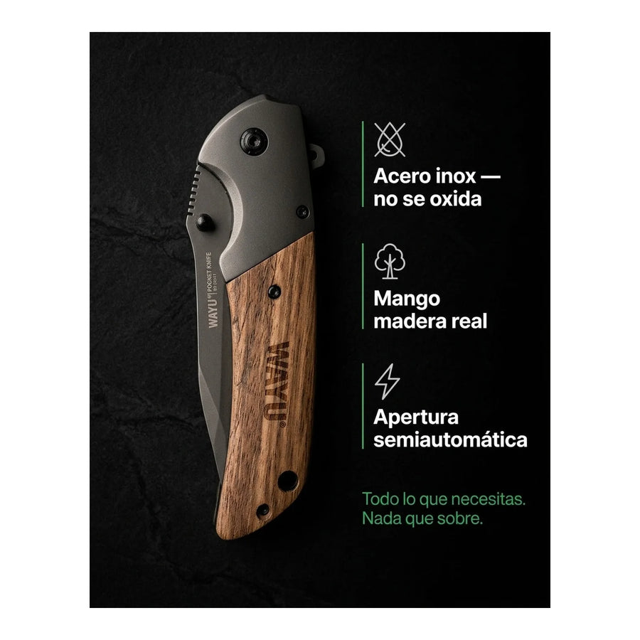 Navaja Wayu Cortapluma Pocket Knife 22 Cm Mango Madera + Grabado Personalizado