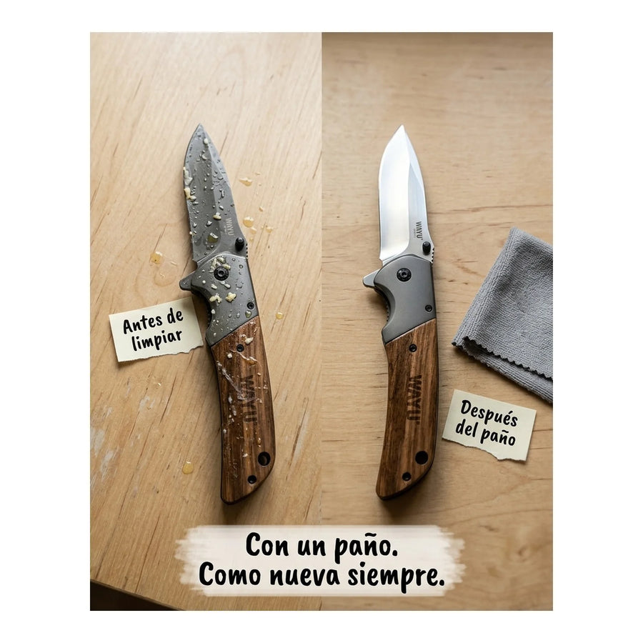 Navaja Wayu Cortapluma Pocket Knife 22 Cm Mango Madera + Grabado Personalizado