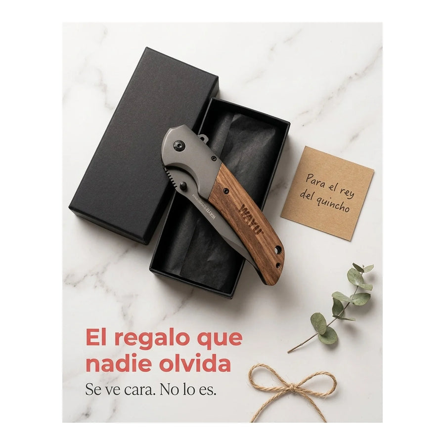 Navaja Wayu Cortapluma Pocket Knife 22 Cm Mango Madera + Grabado Personalizado