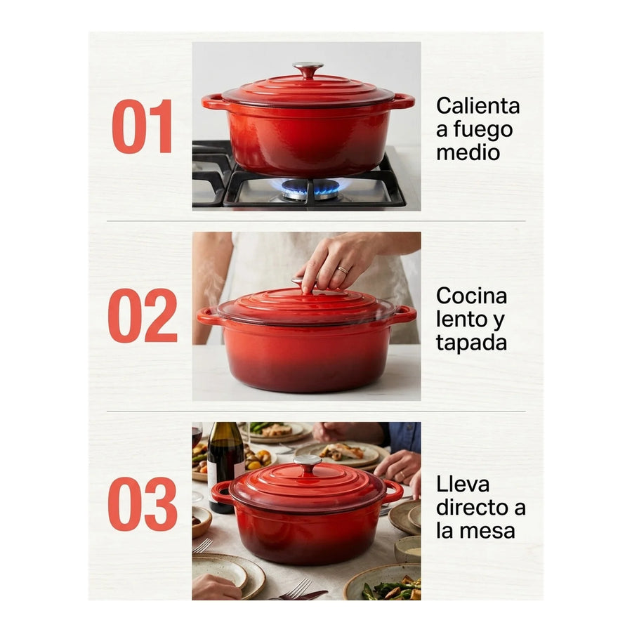 Olla Fierro Fundido Esmaltado 24cm Roja