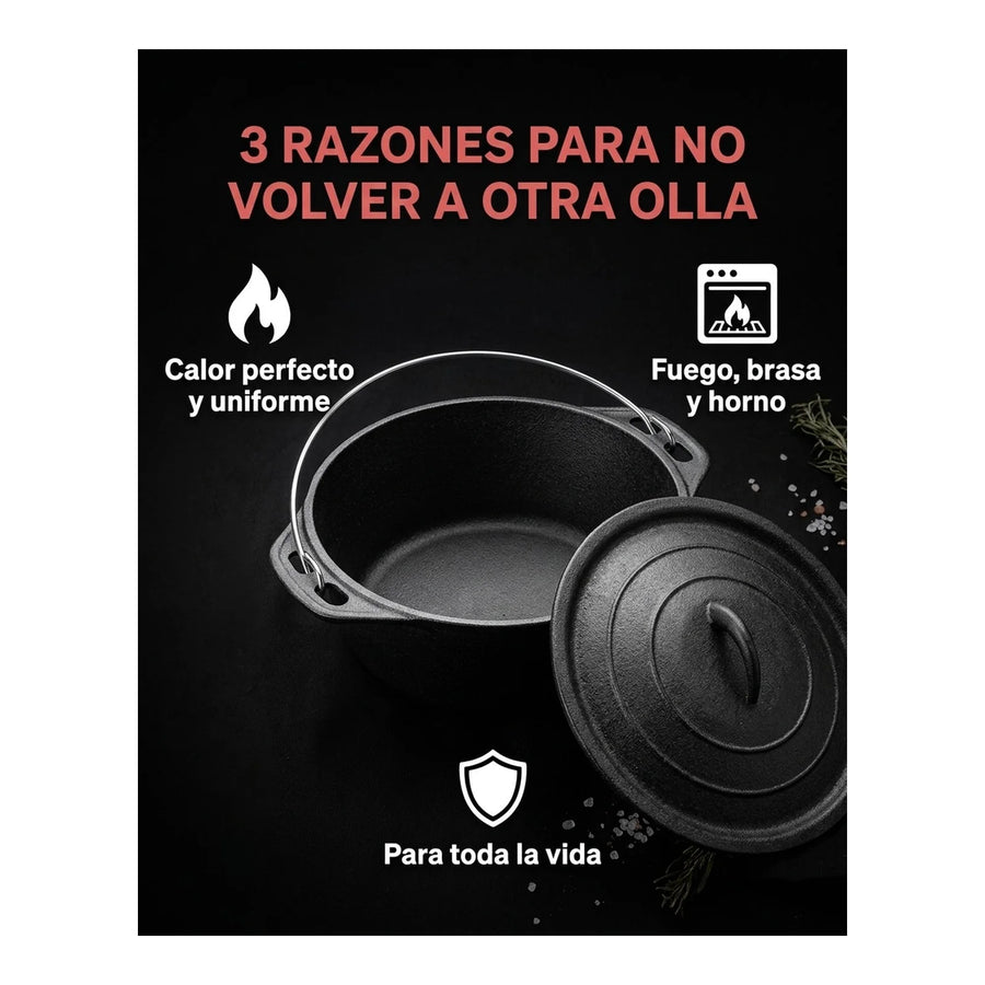 Olla Holandesa 25cm Hierro Fierro Con Alzador Premium