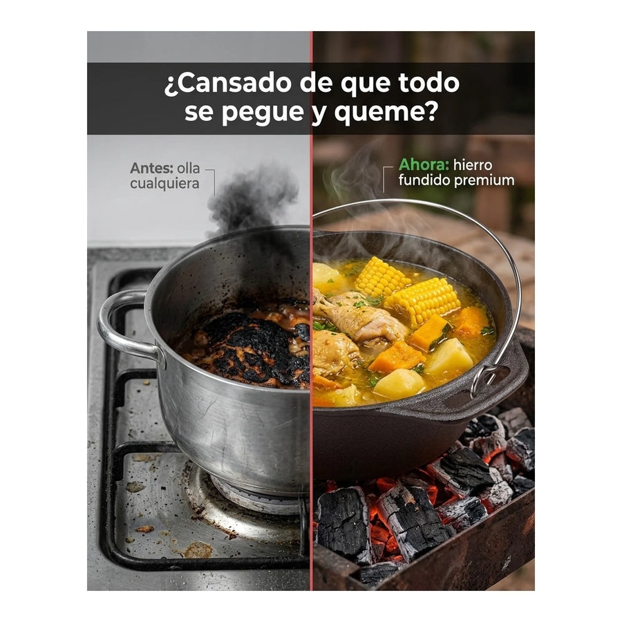 Olla Holandesa 25cm Hierro Fierro Con Alzador Premium