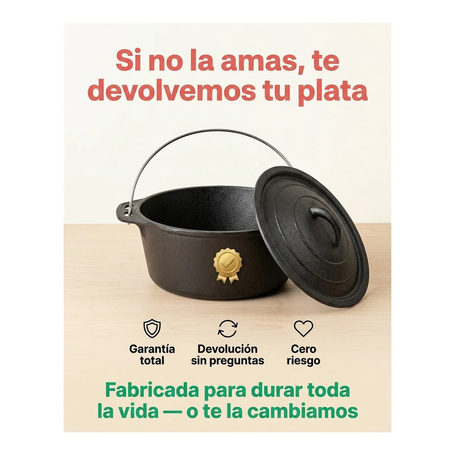 Olla Holandesa 25cm Hierro Fierro Con Alzador Premium