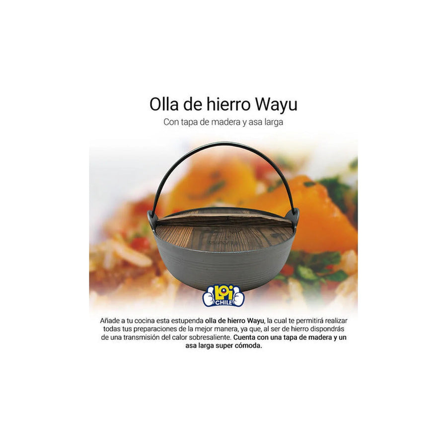 Olla Wayu Hierro Fundido Tapa De Madera 25cm  Asado Cocina