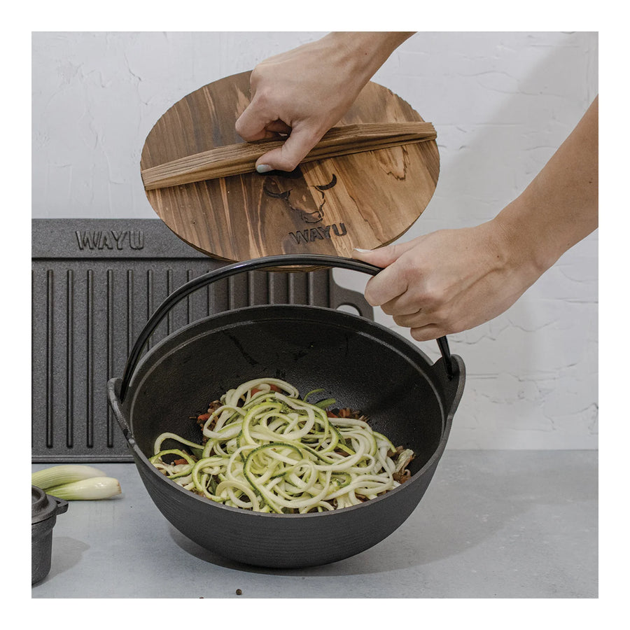 Olla Wayu Hierro Fundido Tapa De Madera 25cm  Asado Cocina