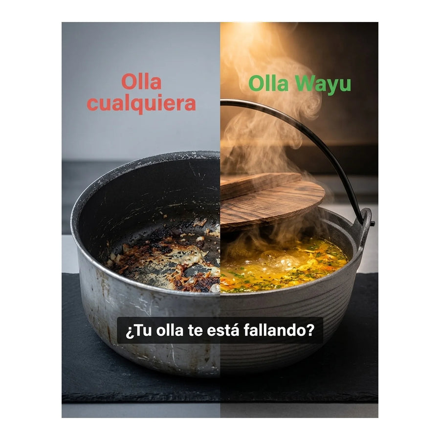 Olla Wayu Hierro Fundido Tapa De Madera 25cm  Asado Cocina