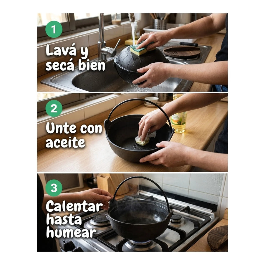 Olla Wayu Hierro Fundido Tapa De Madera 25cm  Asado Cocina