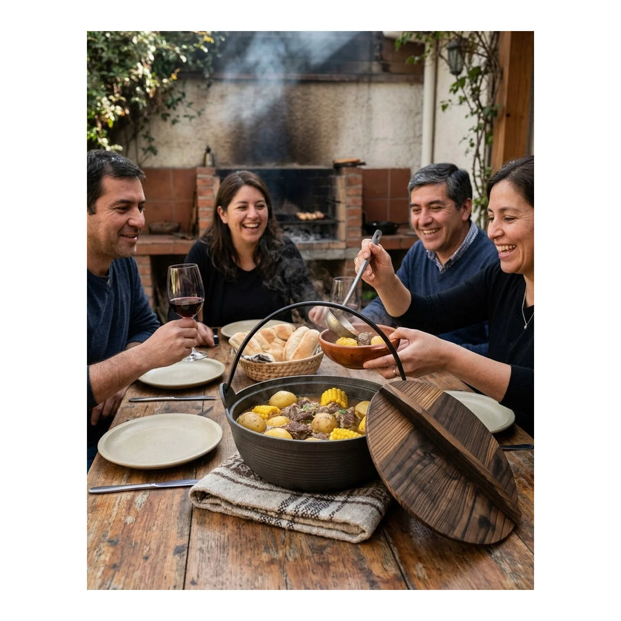 Olla Wayu Hierro Fundido Tapa De Madera 25cm  Asado Cocina
