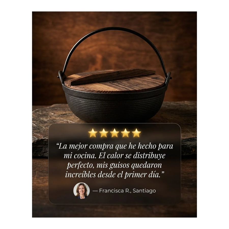 Olla Wayu Hierro Fundido Tapa De Madera 25cm  Asado Cocina