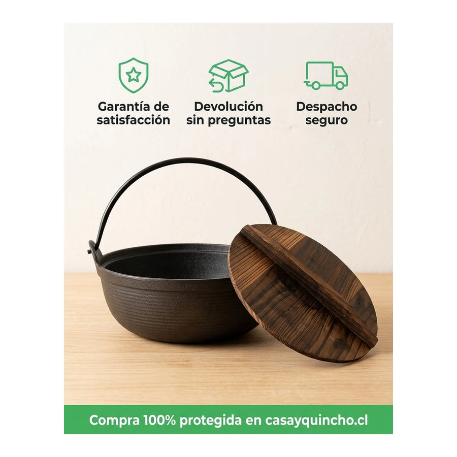 Olla Wayu Hierro Fundido Tapa De Madera 25cm  Asado Cocina