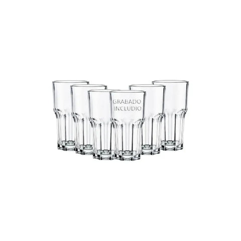 Pack 6 Vasos Vidrio Vicrila Siena 480ml Apto Lavavajillas + Grabado Personalizado