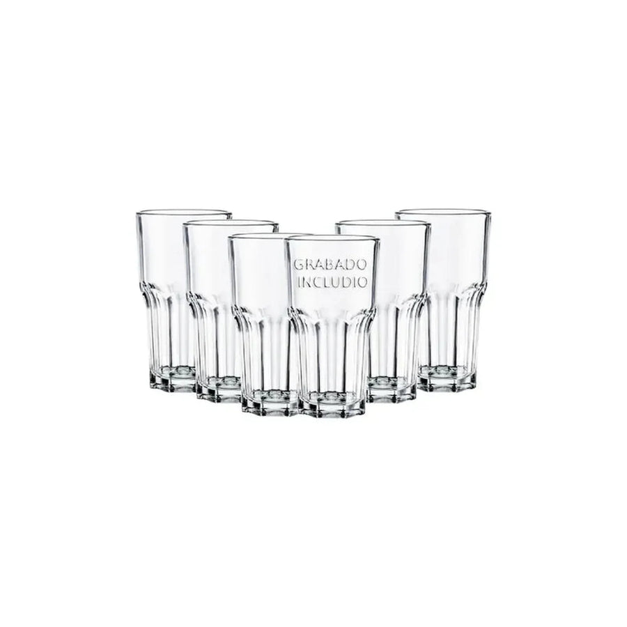 Pack 6 Vasos Vidrio Vicrila Siena 480ml Apto Lavavajillas + Grabado Personalizado