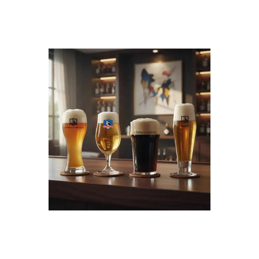 Pack De 4 Vasos Schoperos Colo Colo Beer Collection De Vidrio Para Cerveza Agua