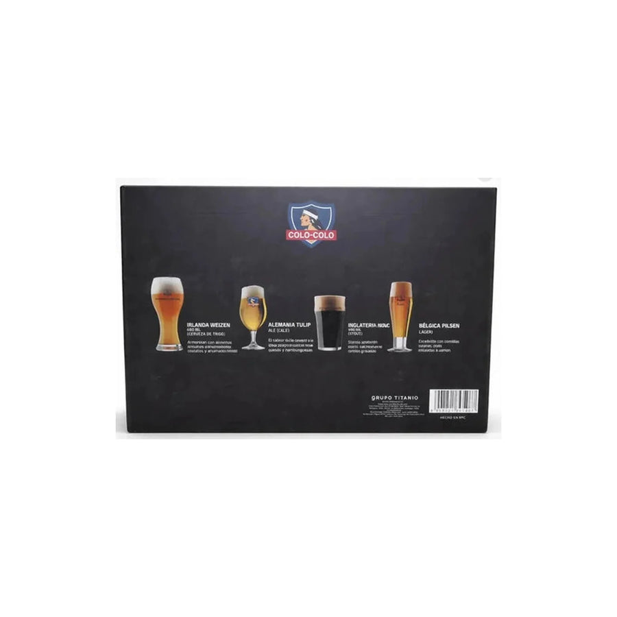 Pack De 4 Vasos Schoperos Colo Colo Beer Collection De Vidrio Para Cerveza Agua