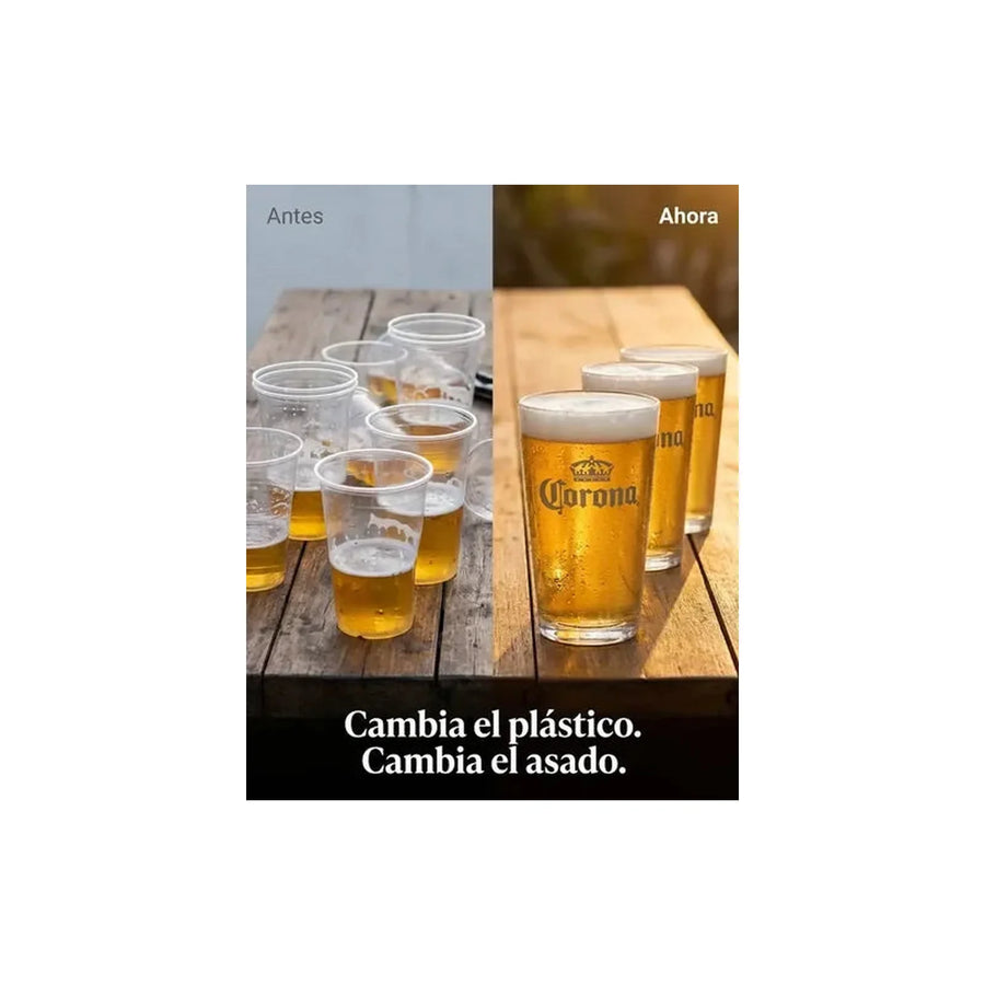 Pack X12 Vasos Grabado Corona Casale 490ml Azul Transparente