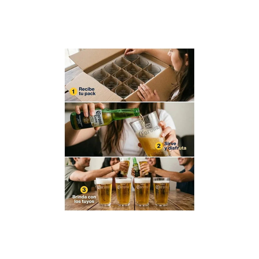 Pack X12 Vasos Grabado Corona Casale 490ml Azul Transparente