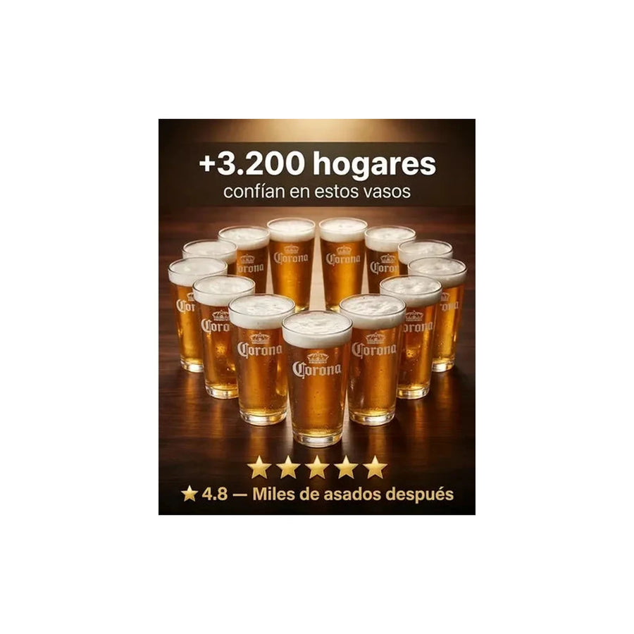 Pack X12 Vasos Grabado Corona Casale 490ml Azul Transparente