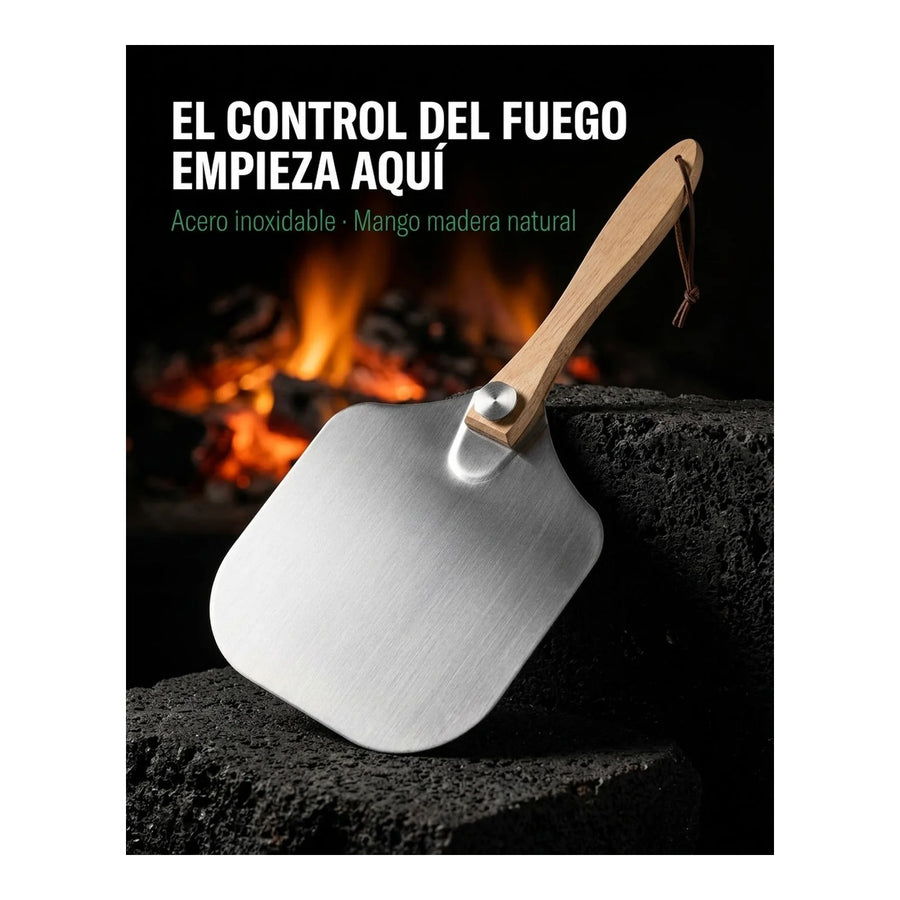 Pala Espátula Pizza Premium Acero Inoxidable Mango Madera