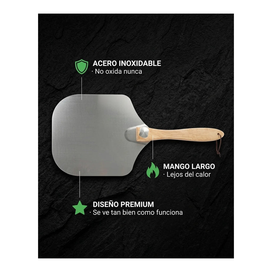 Pala Espátula Pizza Premium Acero Inoxidable Mango Madera
