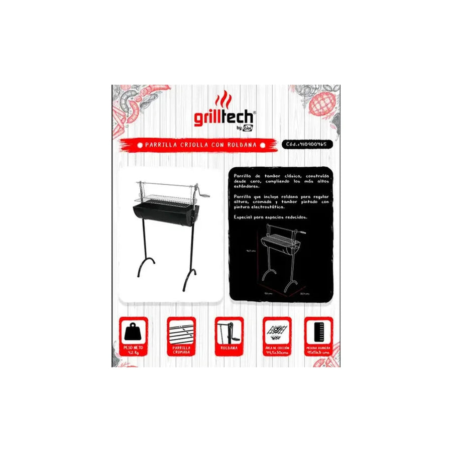 Parrilla Criolla Grilltech con Roldana Regulable — Asado Quincho