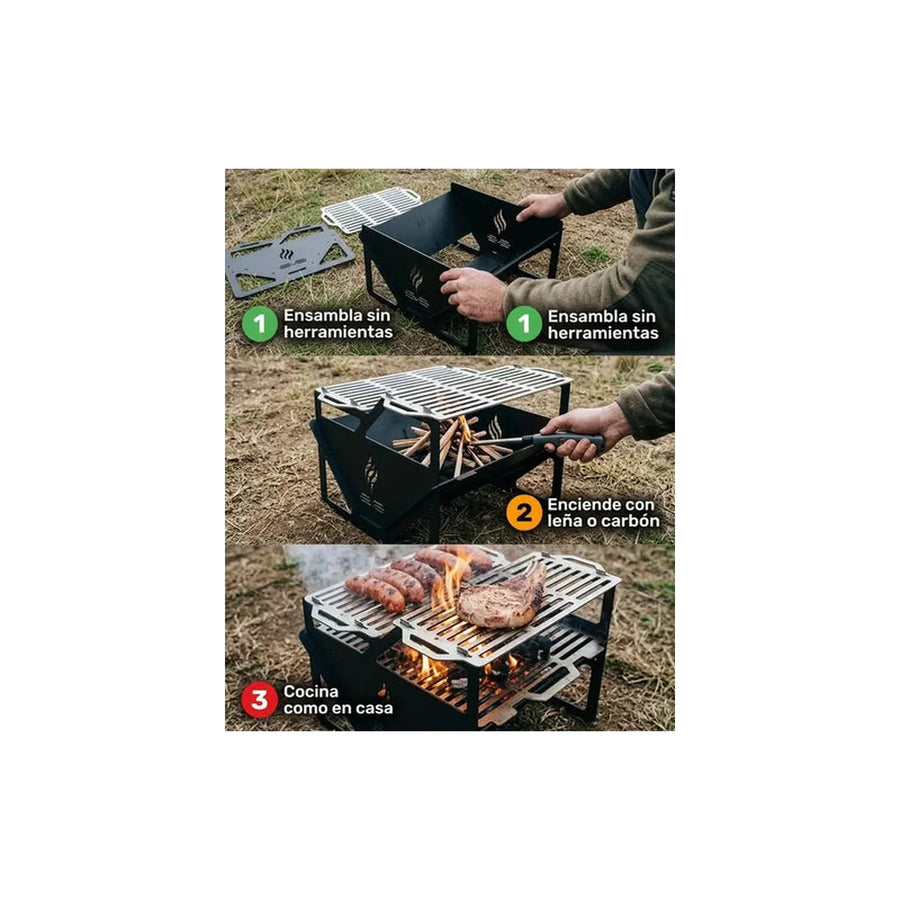 Parrilla de Camping Tres Niveles Acero al Carbón 3mm
