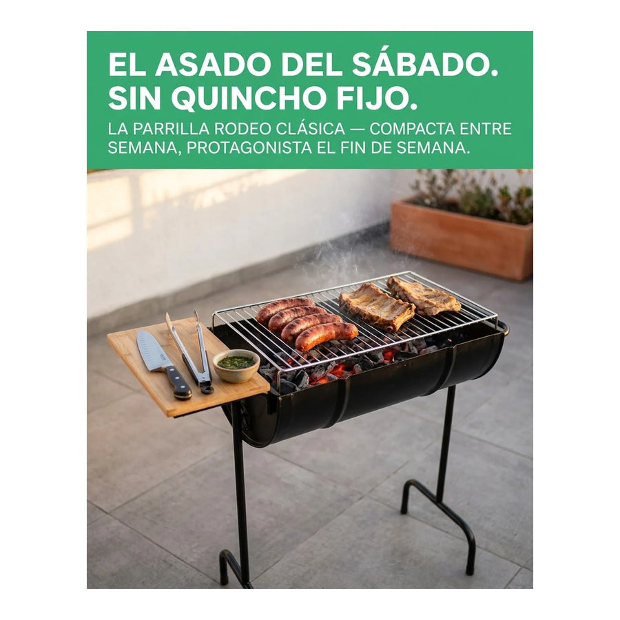 Parrilla Rodeo Clásica — Con Tabla Lateral | Asado Portátil Chile