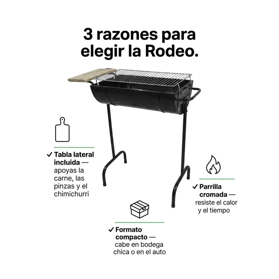 Parrilla Rodeo Clásica — Con Tabla Lateral | Asado Portátil Chile