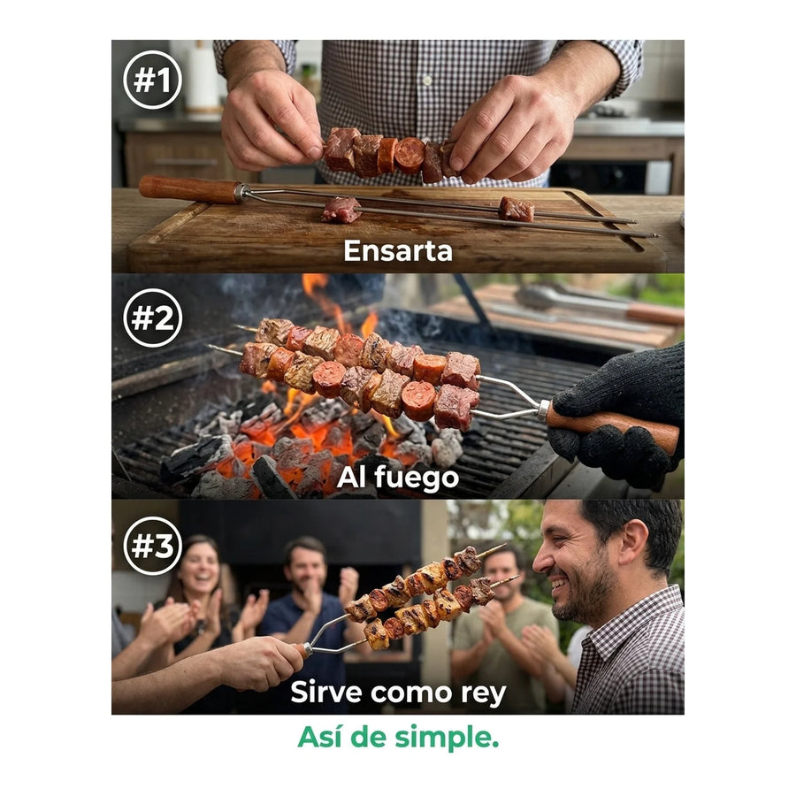 Pincho Anticucho Doble Acero Inoxidable 65cm Tramontina Asado