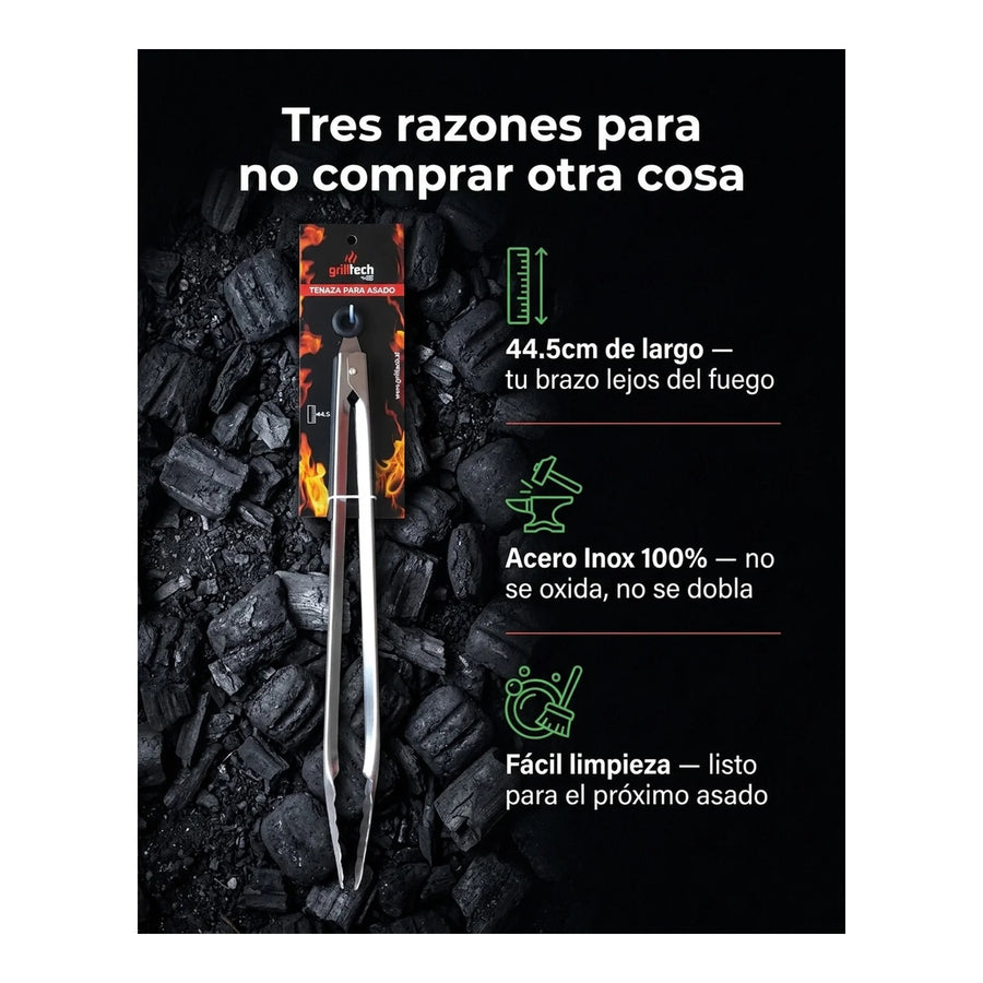 Pinza Grilltech 44.5cm Xl Parrilla Acero Inox Cocina Quincho