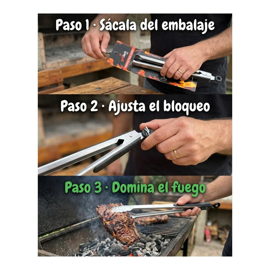 Pinza Grilltech 44.5cm Xl Parrilla Acero Inox Cocina Quincho