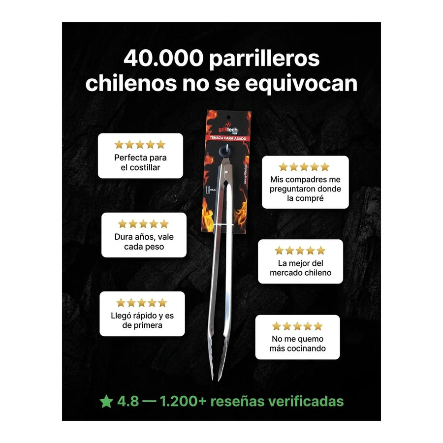 Pinza Grilltech 44.5cm Xl Parrilla Acero Inox Cocina Quincho