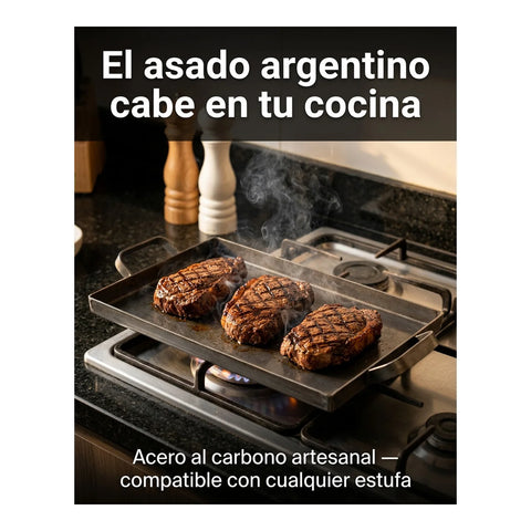 Plancha Churrasquera Argentina Acero al Carbón 2 Quemadores (foto 2)