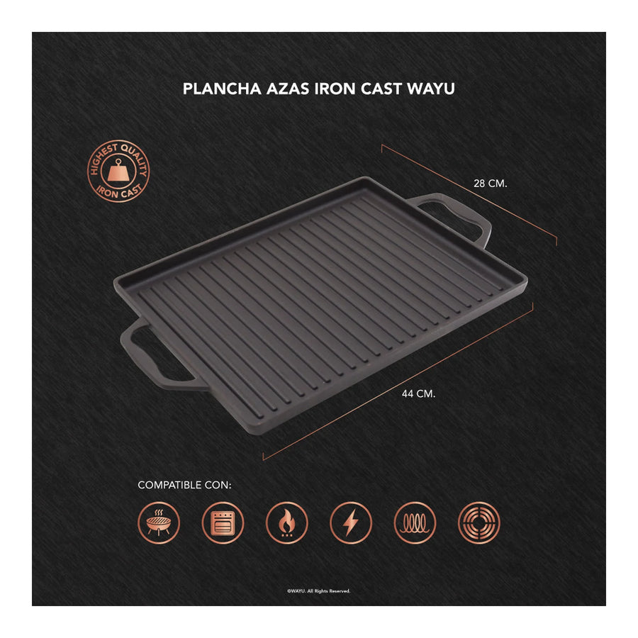 Plancha Churrasquera Hierro Fundido con Asas Wayu 44x28cm Chile