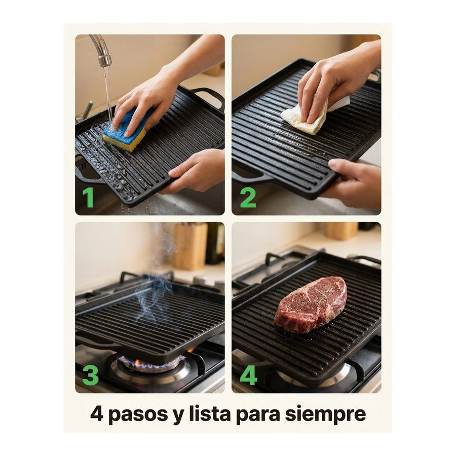 Plancha Churrasquera Hierro Fundido con Asas Wayu 44x28cm Chile