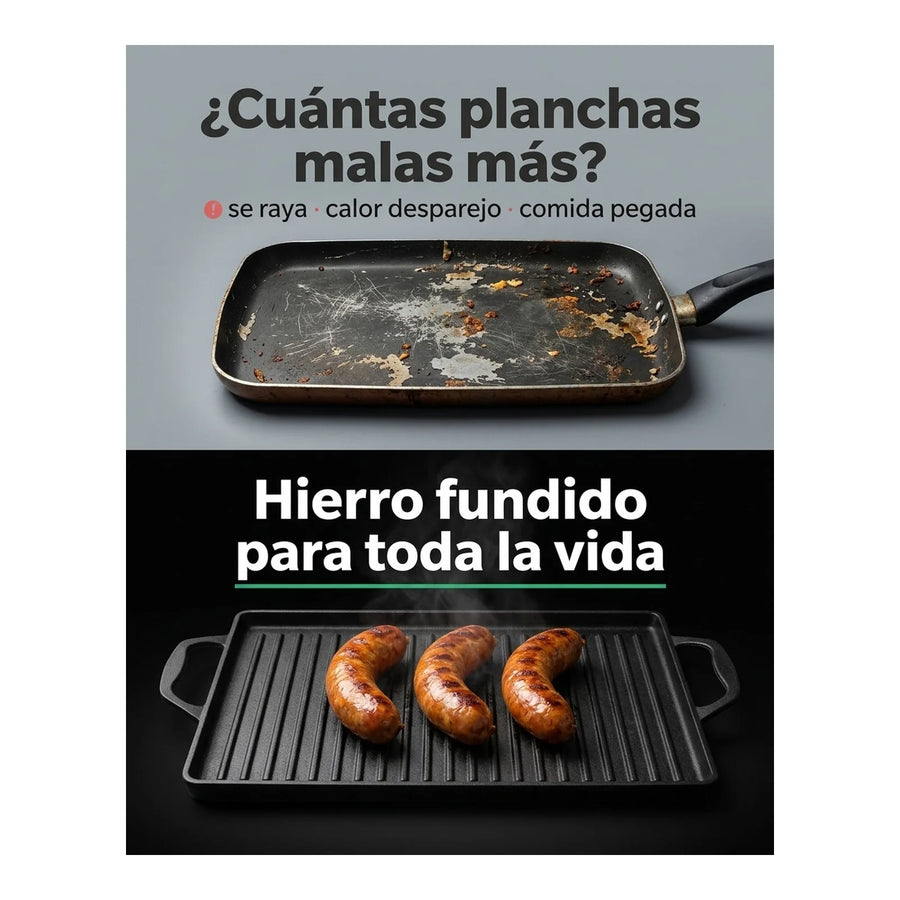 Plancha Churrasquera Hierro Fundido con Asas Wayu 44x28cm Chile