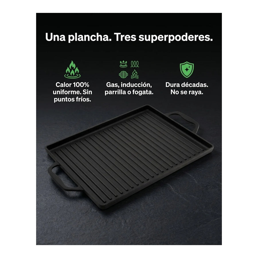 Plancha Churrasquera Hierro Fundido con Asas Wayu 44x28cm Chile